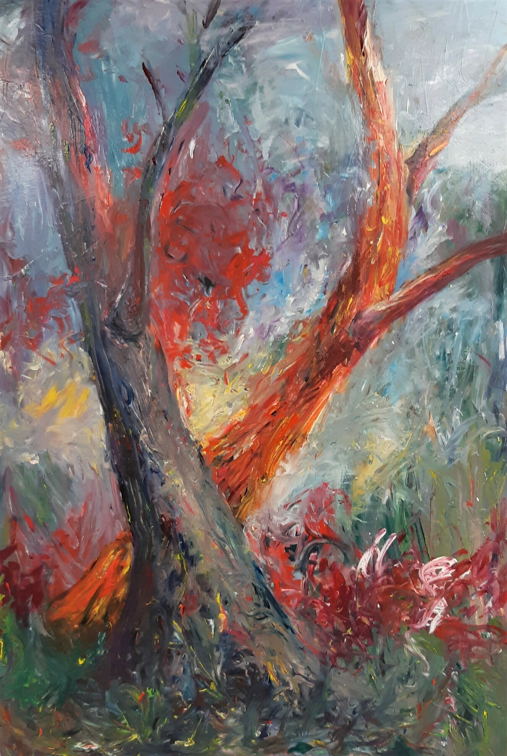 Hugging Trees by Janene Castillo Acrylic on Board